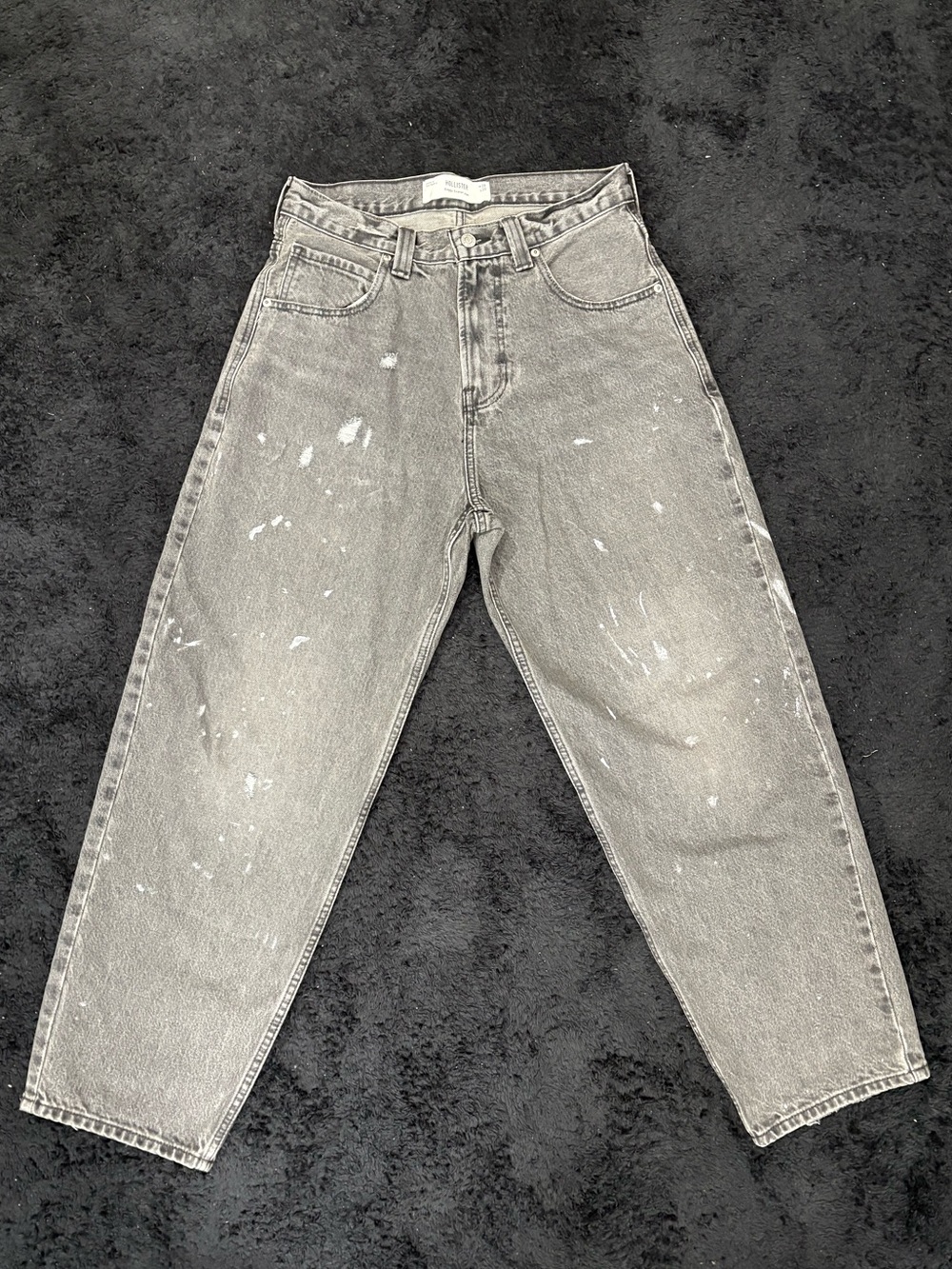 Hollister Men’s Skater Baggy Jeans-Dark Gray With Paint Detail, Distressing - Picture 2 of 4